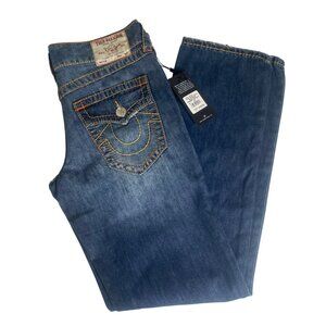 NWT $199 True Religion Ricki Jeans Size 25X32 Dark Wash Relaxed Straight Big T